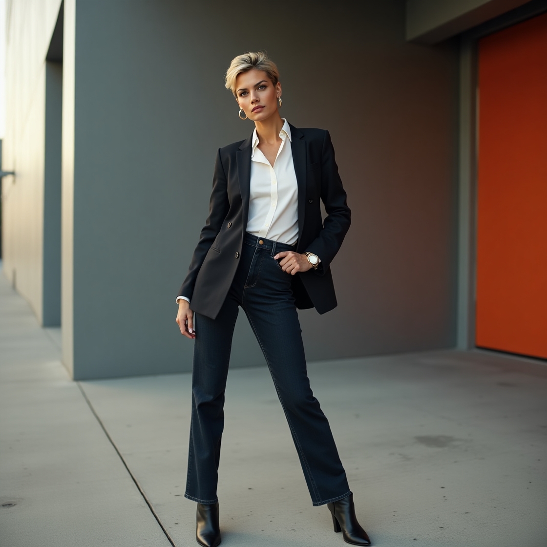 Flux dev a confident estj woman standing in a bold dynamic pos 0