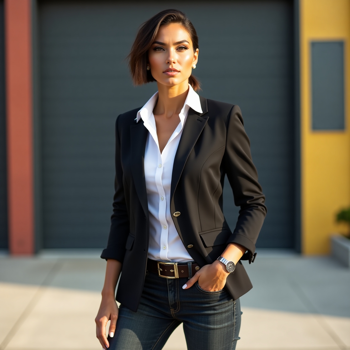 Flux dev a confident estj woman standing in a bold dynamic pos 2