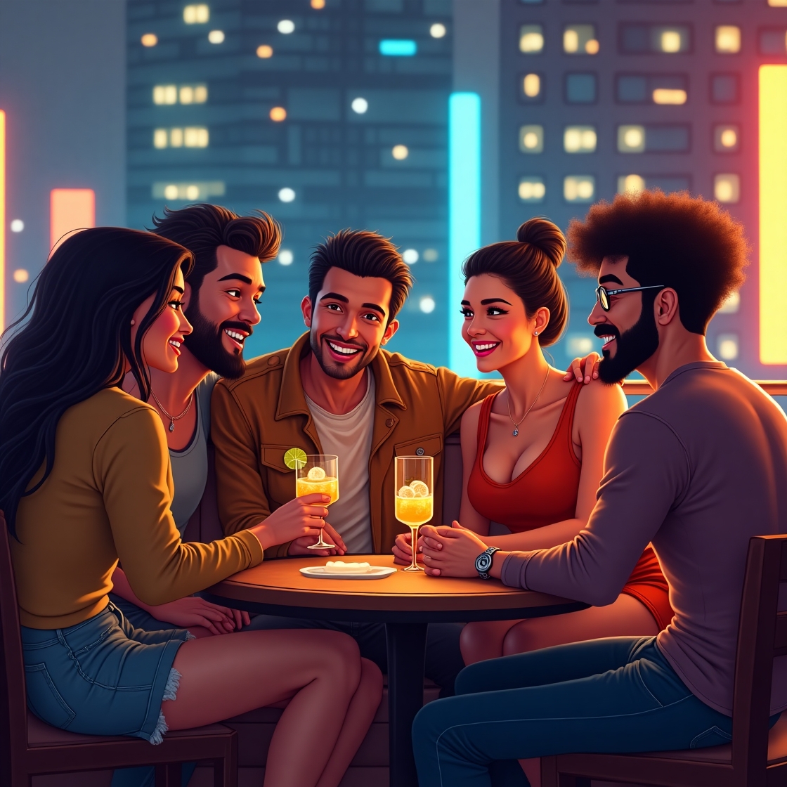 Flux dev a group of five diverse friends reminiscent of the ga 0