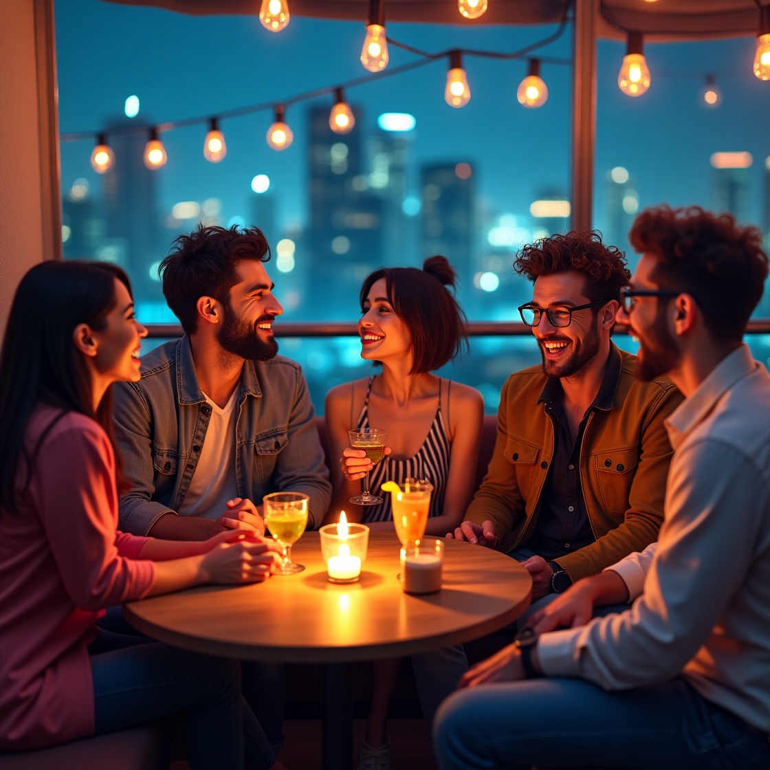Flux dev a group of five diverse friends reminiscent of the ga 3