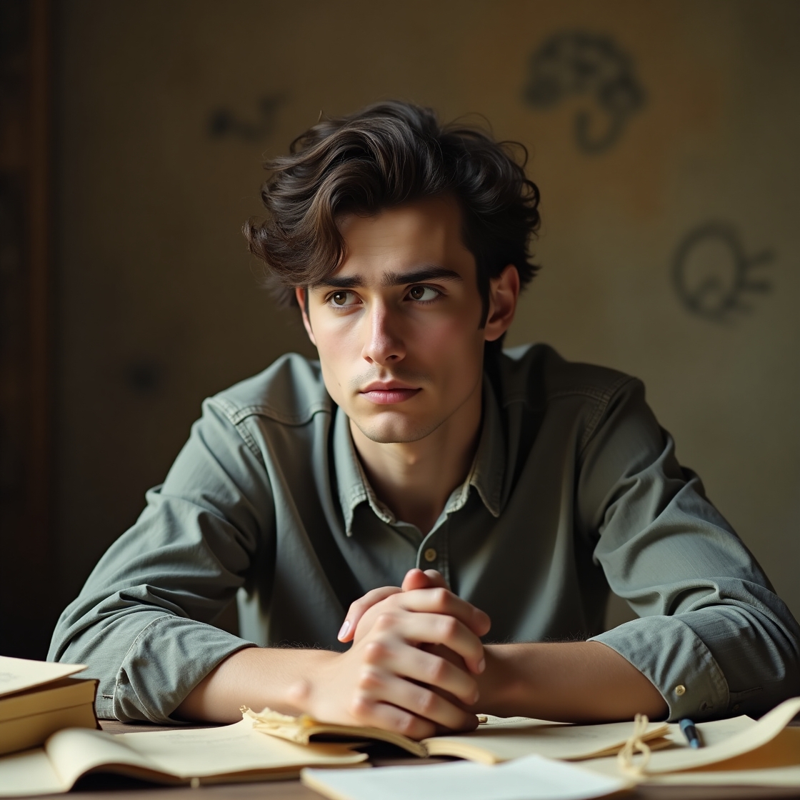 Flux dev a melancholic introspective young man with an infj pe 1