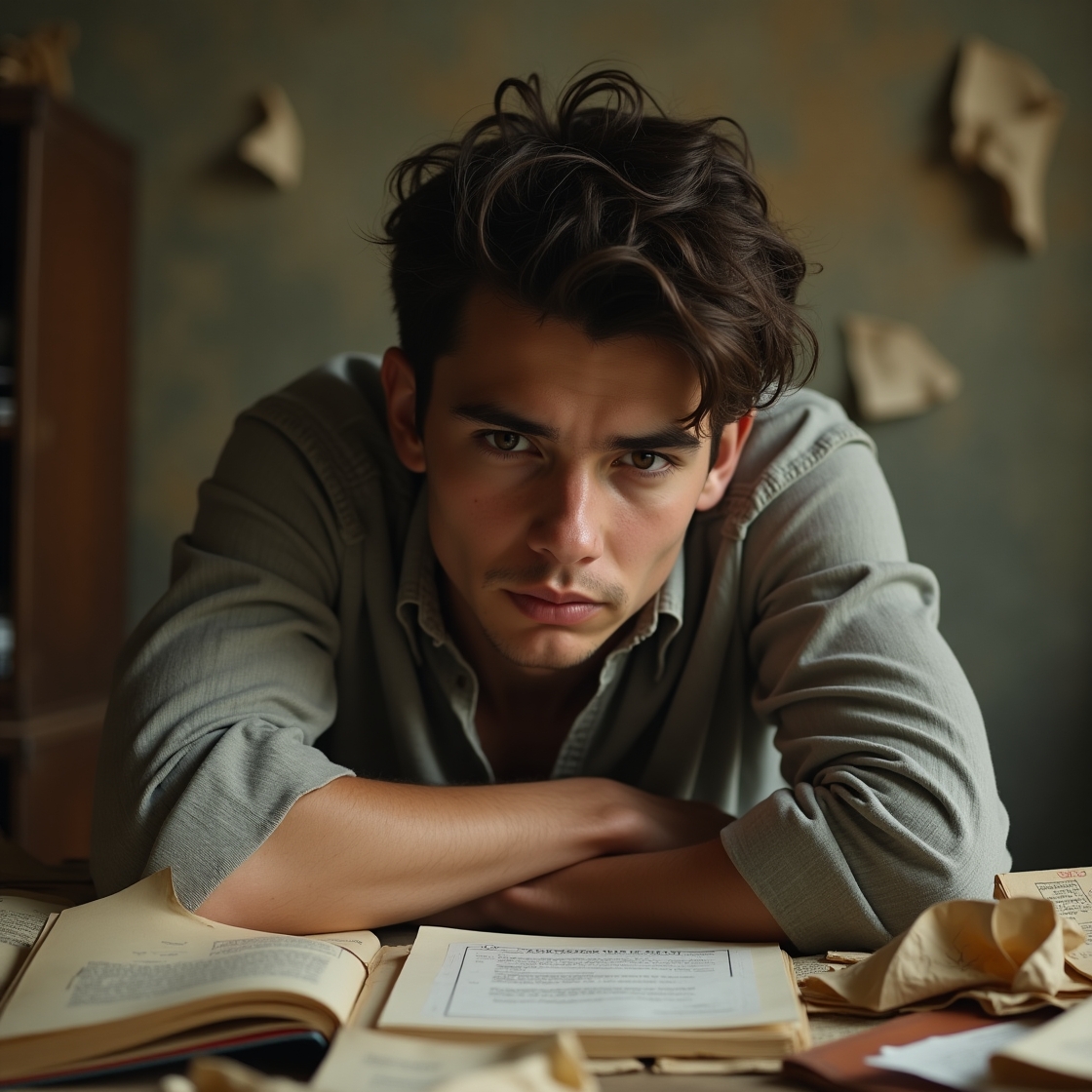 Flux dev a melancholic introspective young man with an infj pe 3