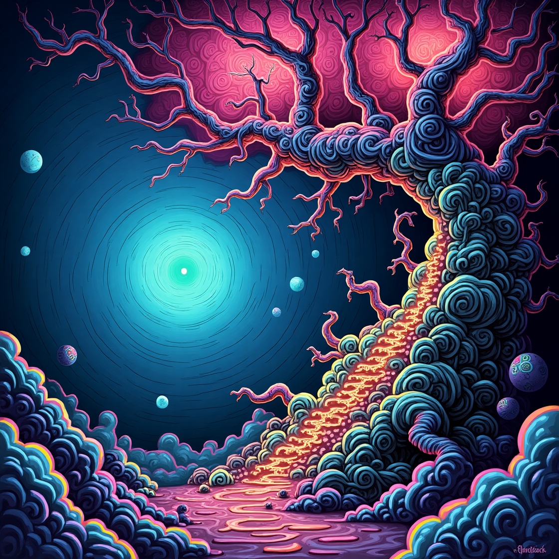 Flux dev a vibrant surreal dreamscape with swirling patterns a 1