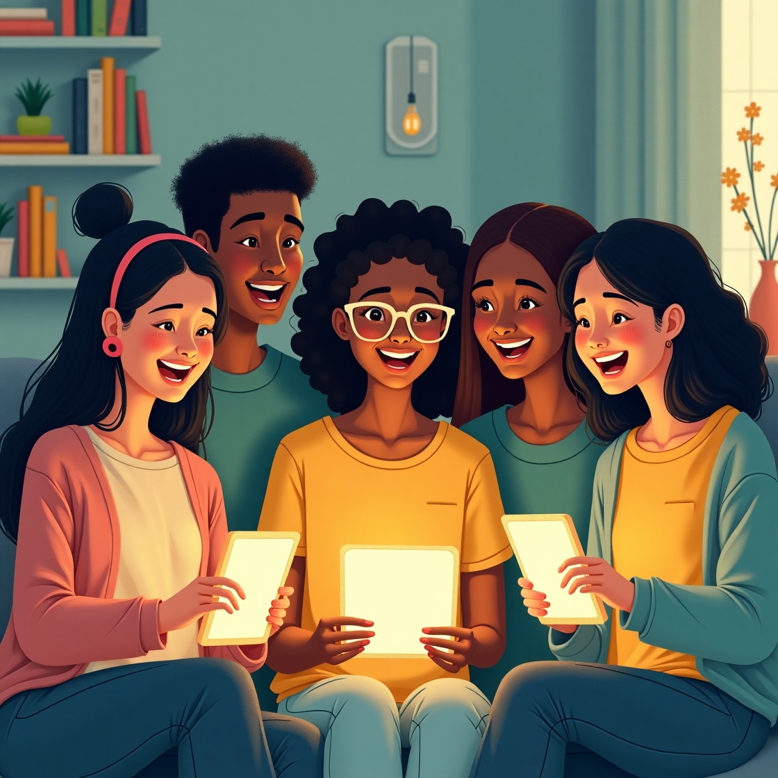 Flux dev a warm and cozy illustration depicting a group of fiv 2