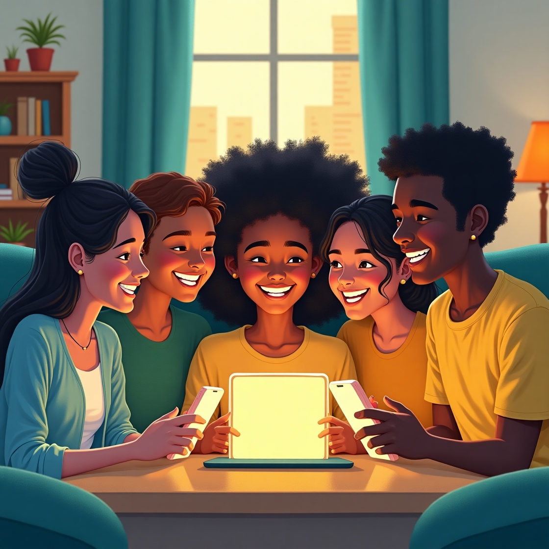 Flux dev a warm and cozy illustration depicting a group of fiv 3