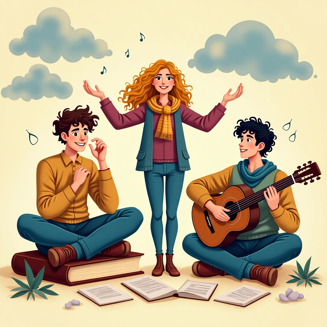 Flux dev a whimsical dreamlike illustration featuring three in 0