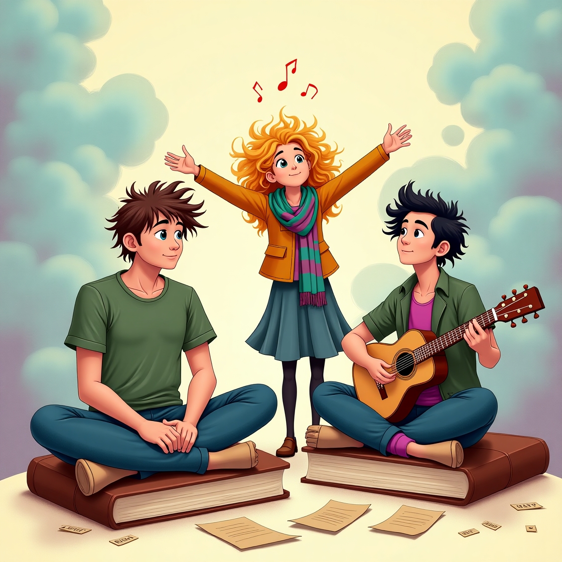 Flux dev a whimsical dreamlike illustration featuring three in 2