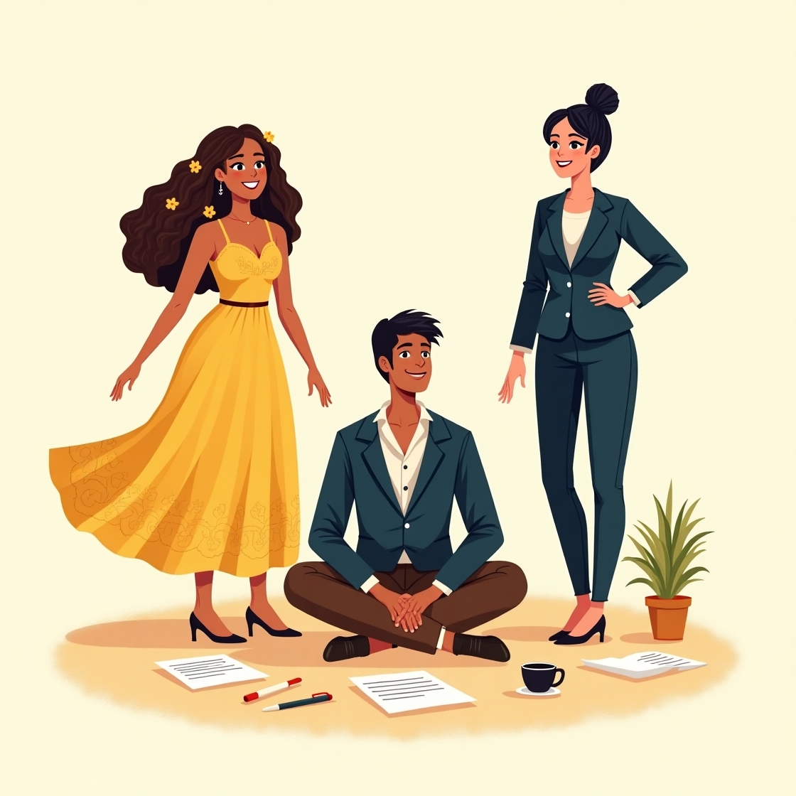 Flux dev a whimsical illustrative depiction of three people sy 0