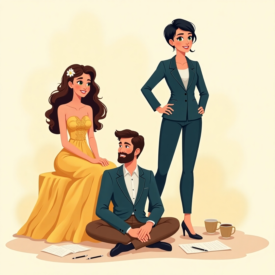 Flux dev a whimsical illustrative depiction of three people sy 1