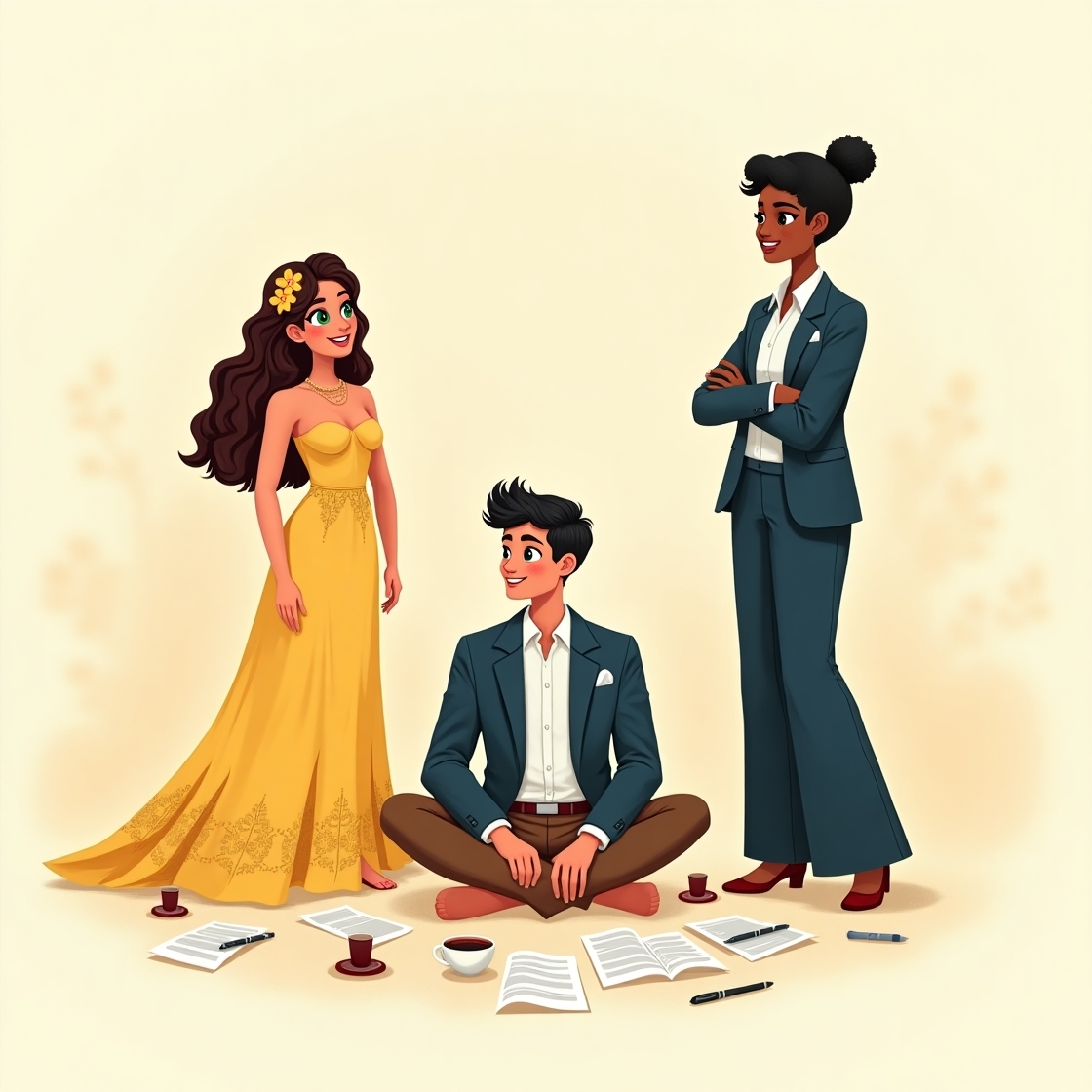 Flux dev a whimsical illustrative depiction of three people sy 2